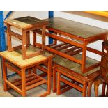 VARIOUS TEAK TILE TOP TABLES