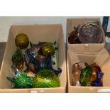 3 BOXES WITH ASSORTED COLOURED GLASS WARE