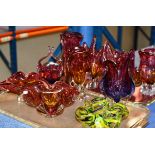 2 TRAYS WITH ASSORTED COLOURED GLASS WARE