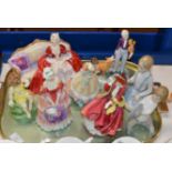 TRAY WITH VARIOUS FIGURINE ORNAMENTS, ROYAL WORCESTER, ROYAL DOULTON & LLADRO