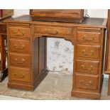 42" OAK WRITING DESK WITH LEATHER TOP