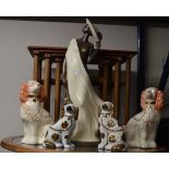 LARGE DECORATIVE FIGURINE ORNAMENT & 2 PAIRS OF WALLY DOGS