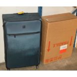 ELECTRIC FIRE IN BOX & SET OF SUITCASES