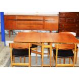 6 PIECE MID-CENTURY TEAK DINING ROOM SUITE COMPRISING 72½" SIDEBOARD, GATE LEG TABLE & 4 CHAIRS