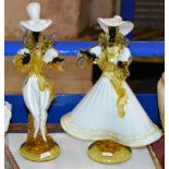 PAIR OF MURANO STYLE GLASS FIGURINE ORNAMENTS