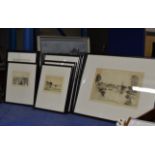 8 VARIOUS FRAMED ETCHINGS