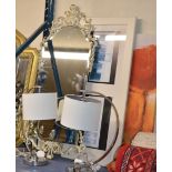 PAIR OF MODERN TABLE LAMPS, WALL MIRROR & ASSORTED PICTURES