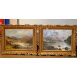 PAIR OF 11½" X15½" GILT FRAMED OIL PAINTINGS ON CANVASES - LOCH CARRON & LOCH SHIEL BY PRUDENCE