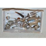 BOX WITH VARIOUS SILVER SPOONS, BIRMINGHAM SILVER CHRISTENING CUP, BIRMINGHAM SILVER NAPKIN RING,