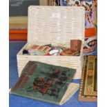 ALBUM OF STAMPS & SEWING BOX WITH ASSORTED SEWING ACCESSORIES