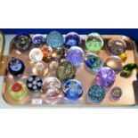 TRAY WITH ASSORTED GLASS PAPERWEIGHTS