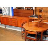 7 PIECE MID-CENTURY MACKINTOSH TEAK DINING ROOM SUITE COMPRISING SIDEBOARD, EXTENDING TABLE & 5