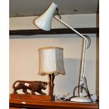 NOVELTY WOODEN LION LAMP & VINTAGE ANGLE POISE DESK LAMP