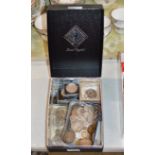 BOX WITH ASSORTED COINAGE, VICTORIAN SILVER CROWNS ETC