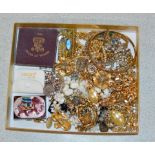 BOX WITH ASSORTED COSTUME JEWELLERY, VARIOUS GILT CHAINS, EASTERN ELEPHANT DESIGN BOX, LADIES