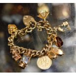 9 CARAT GOLD CHARM BRACELET WITH VARIOUS CHARMS INCLUDING A 1913 HALF SOVEREIGN - APPROXIMATE WEIGHT