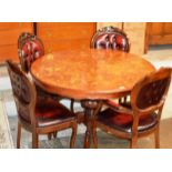 REPRODUCTION ITALIAN STYLE CIRCULAR DINING TABLE WITH 4 STUDDED OX BLOOD LEATHER CHAIRS