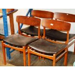 SET OF 4 MID-CENTURY TEAK CHAIRS WITH PADDED SEATS