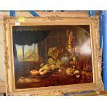 21" X 28" GILT FRAMED OIL ON BOARD - STILL LIFE BY BUBARNIK