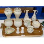 TRAY WITH 12 VARIOUS PIECES OF BELLEEK WARE