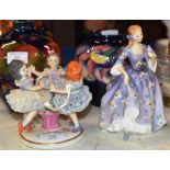 IRISH DRESDEN TRIPLE FIGURINE & ROYAL DOULTON FIGURINE