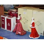 2 BOXED COALPORT FIGURINES, PAIR OF BOXED ROYAL ALBERT VASES & 3 OTHER BOXED ROYAL ALBERT ORNAMENTS