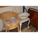 BASKET CHAIR, 1 OTHER CHAIR, DECORATIVE DISH, WINE RACK & FIRE SCREEN