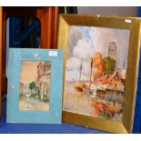 GILT FRAMED WATERCOLOUR - HARBOUR SCENE, BY L. VAN STAATEN & 1 OTHER WATERCOLOUR