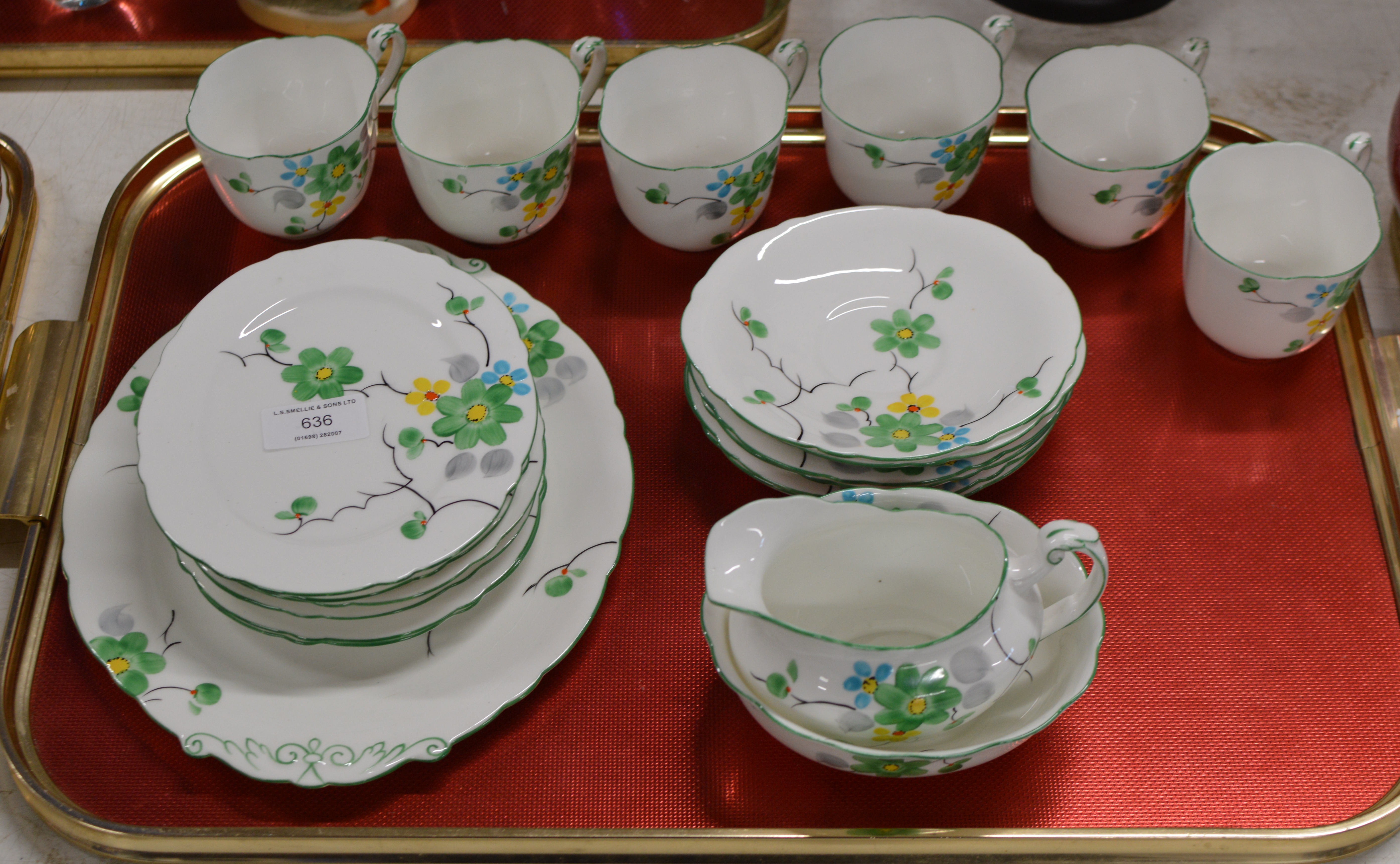 TRAY WITH QUANTITY PARAGON HAND PAINTED FLORAL TEA WARE