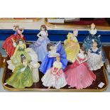 TRAY WITH VARIOUS FIGURINE ORNAMENTS, ROYAL DOULTON & COALPORT