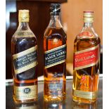 TRIPLE BOTTLE JOHNNIE WALKER SELECTION COMPRISING RED LABEL & 2 X BLACK LABEL