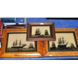 GROUP OF 3 UNUSUAL FRAMED PICTURE DISPLAYS - NELSON'S FLAGSHIP VICTORY & OTHER SHIPS