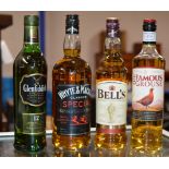 FOUR BOTTLE WHISKY SELECTION COMPRISING GLENFIDDICH 12 YEAR OLD SINGLE MALT SCOTCH WHISKY - 70CL,