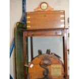 LARGE PAPER MÂCHÉ TRAY, BRASS BOUND BOX, MAHOGANY TABLE & CHINOISERIE MANTEL CLOCK