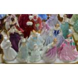 TRAY WITH VARIOUS FIGURINE ORNAMENTS, ROYAL DOULTON & COALPORT