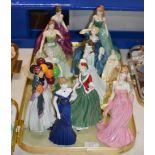 TRAY WITH VARIOUS FIGURINE ORNAMENTS, ROYAL DOULTON & COALPORT