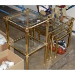 GRADUATED SET OF GILT GLASS TOP TABLES & MATCHING SIDE TABLE