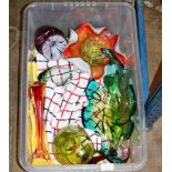 BOX WITH ASSORTED COLOURED GLASS WARE