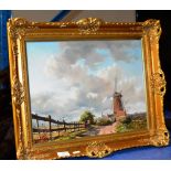 12½" X 16½" OIL ON BOARD - DUTCH COUNTRY SCENE BY L.J. VERMOULON