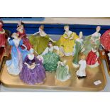 TRAY WITH VARIOUS FIGURINE ORNAMENTS, ROYAL DOULTON ETC