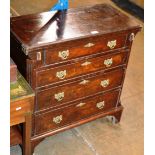 MAHOGANY 4 DRAWER BATCHELOR'S CHEST WITH FOLD OVER TOP, BRASS ESCUTCHEONS & HANDLES