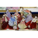 TRAY WITH VARIOUS FIGURINE ORNAMENTS, ROYAL DOULTON & COALPORT