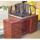 MODERN MAHOGANY EFFECT DRESSING TABLE & PADDED STOOL