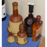 VARIOUS BELL'S DECANTERS, FAMOUS GROUSE WHISKY ETC