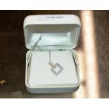 MACY'S AMERICAN 14K YELLOW & WHITE GOLD DIAMOND CHIP PENDANT & CHAIN - APPROXIMATE WEIGHT = 1.5