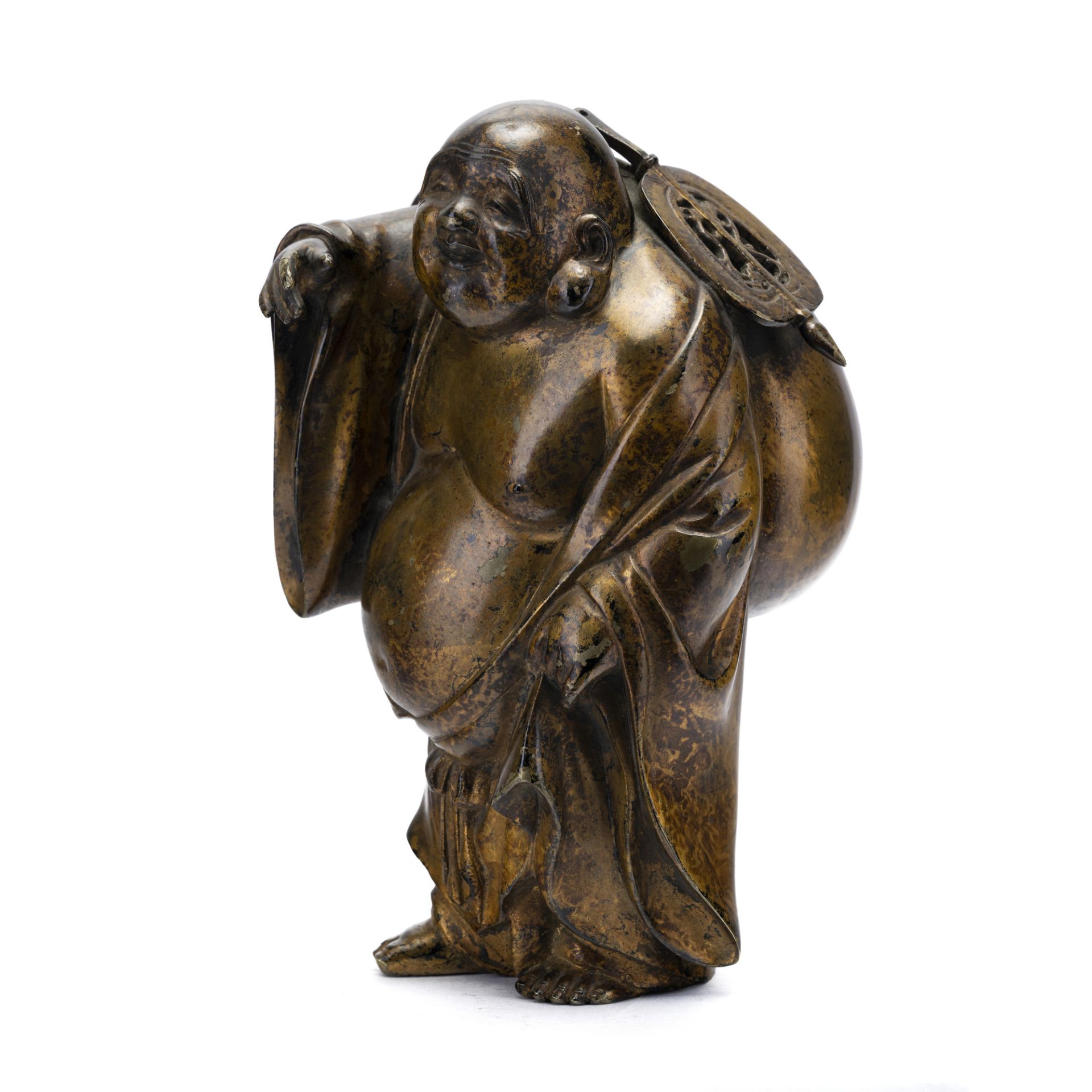 Figura di Budai Heshang (monaco con sacco)in bronzo patinato - Image 2 of 3