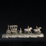 Carrozza con cavalli in porcellana policroma