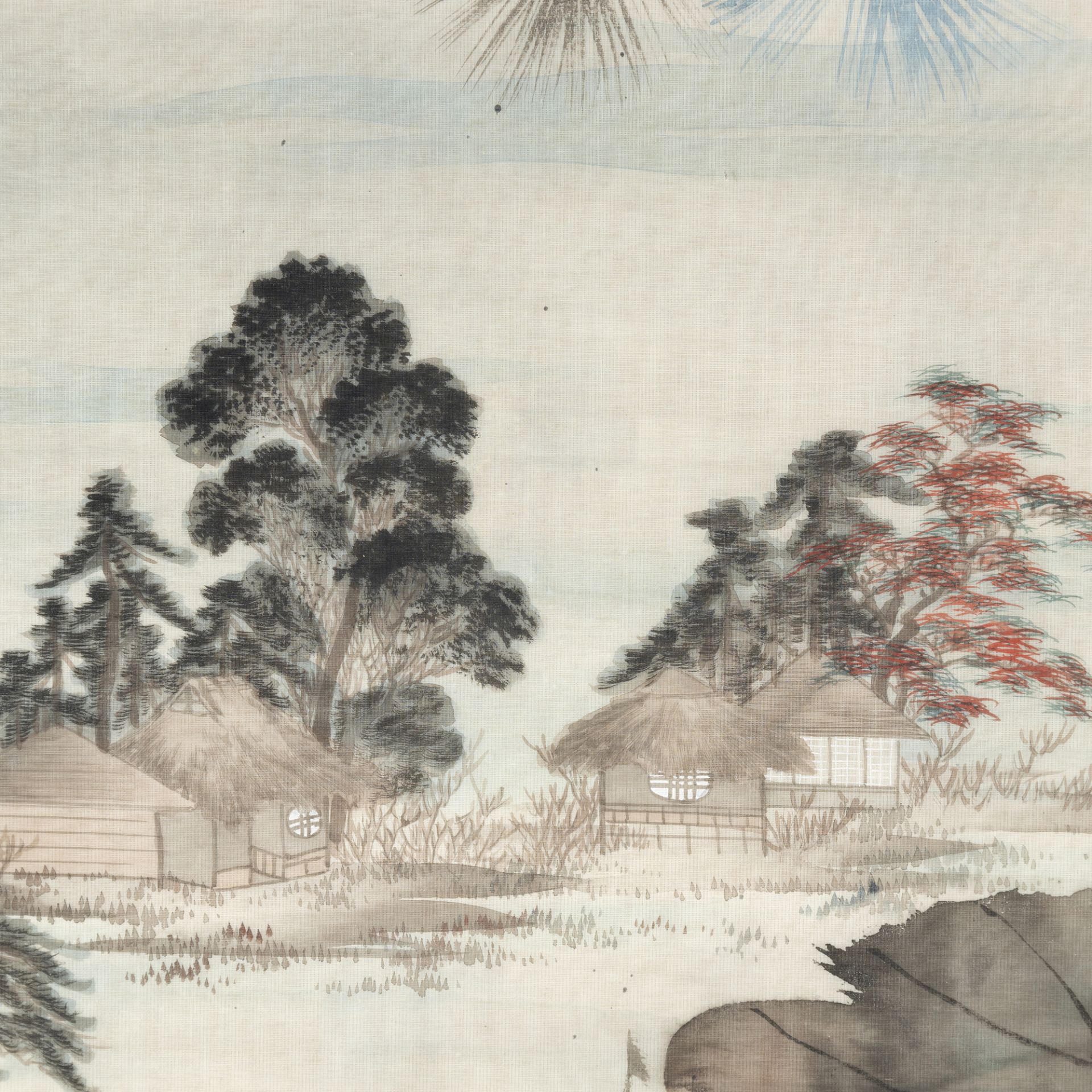 Pannello in seta raffigurante paesaggio con cicogne tra rami fioriti - Bild 5 aus 7