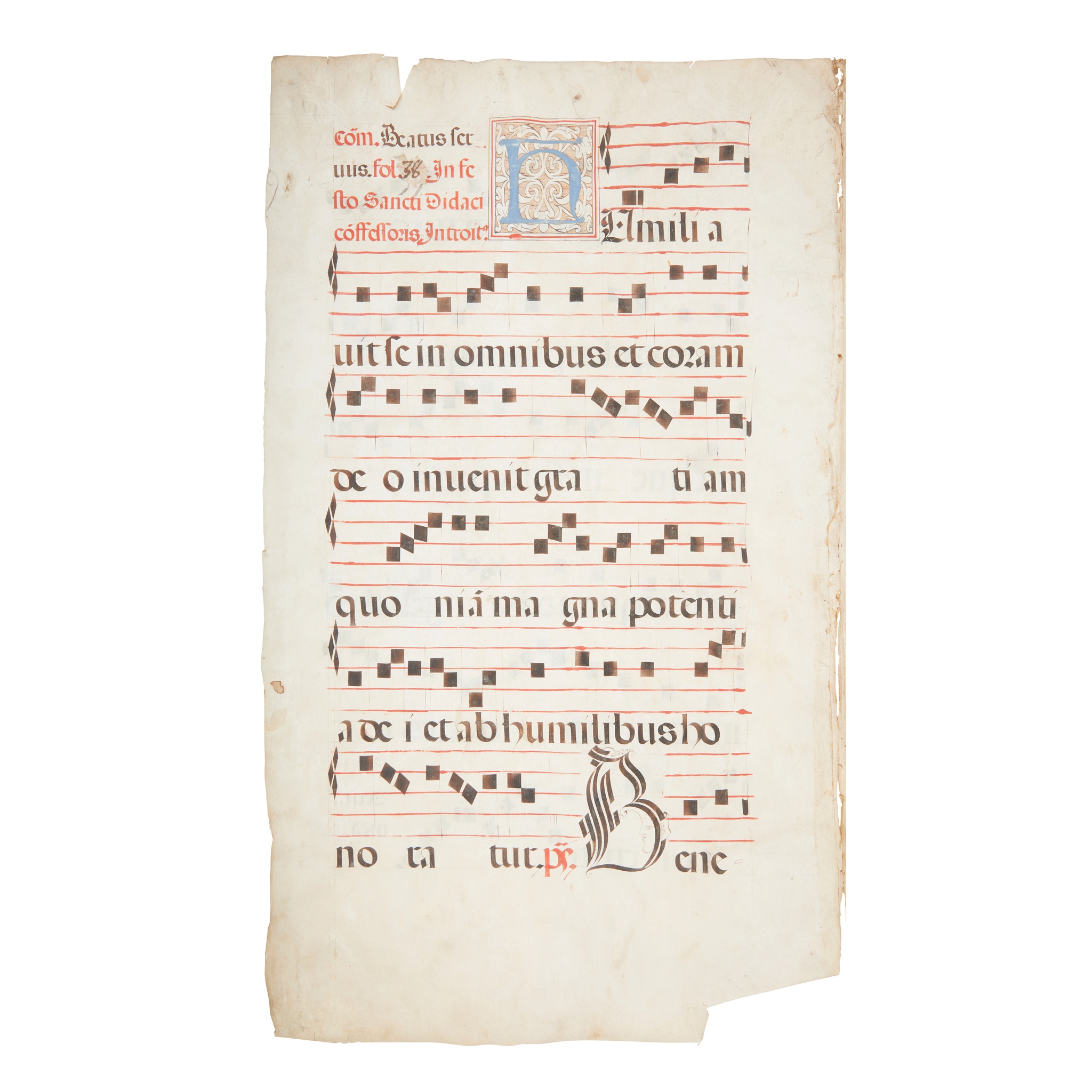 Liturgical music manuscript on vellum 18 pages on 9 leaves