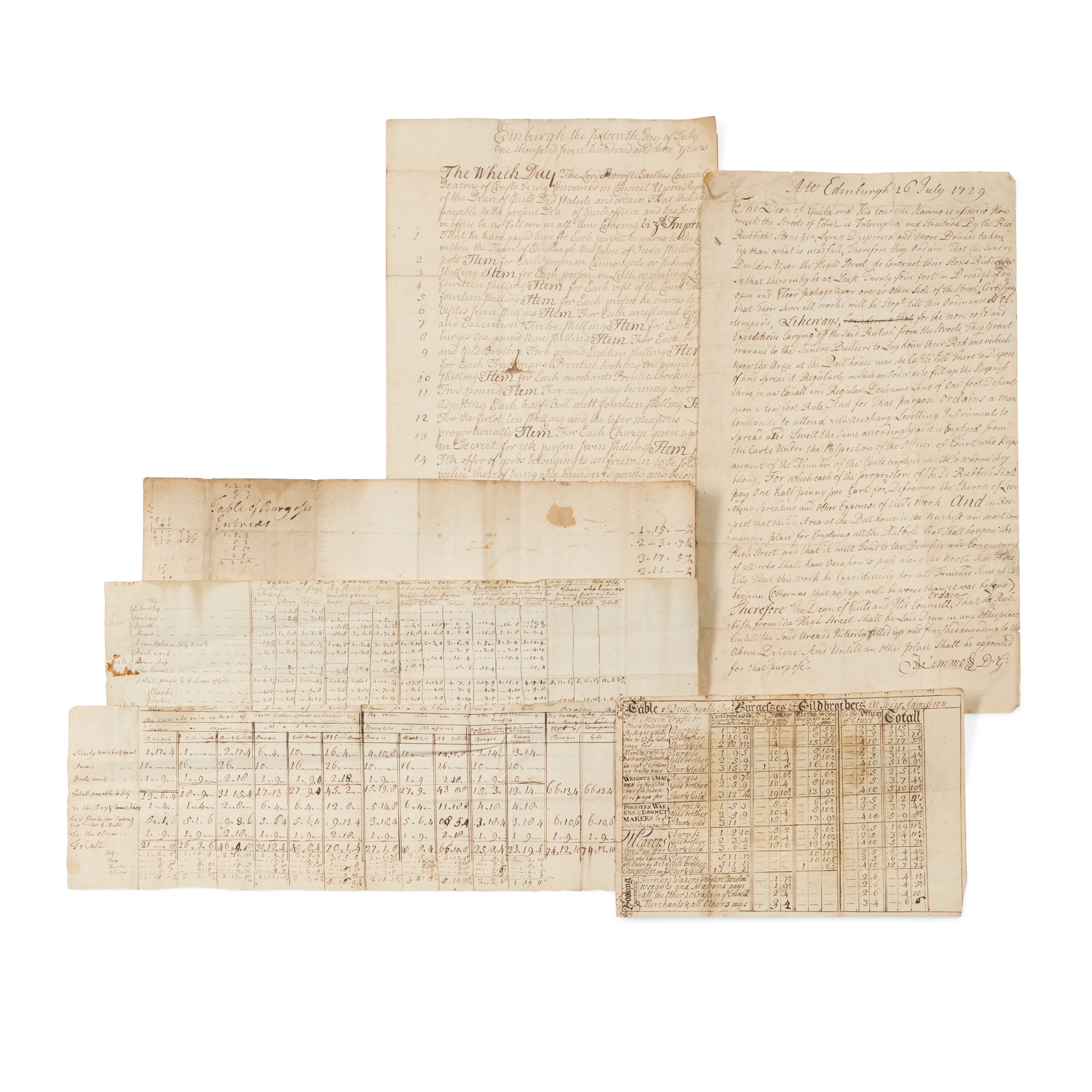 Edinbugh Town Council Six 18th century Manuscripts, comprising
